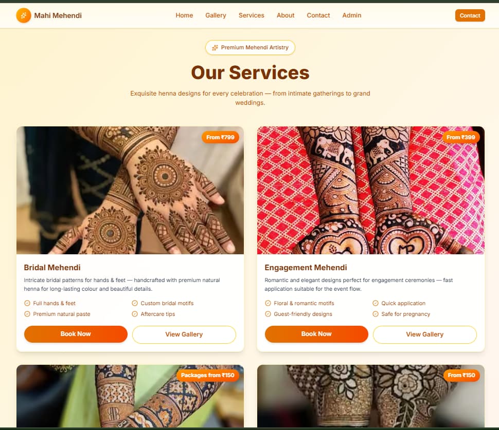 Mahi Mehendi service page