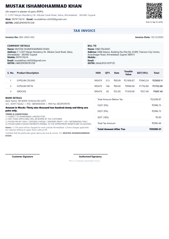 MK3 generated GST tax invoice