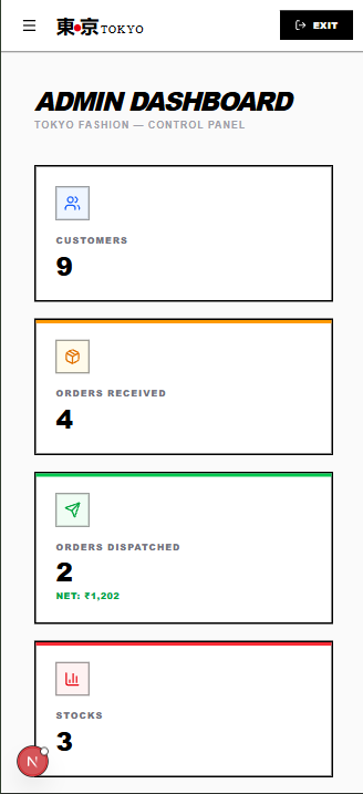 Tokyo Fashion admin dashboard