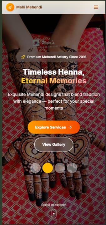 Mahi Mehendi mobile homepage