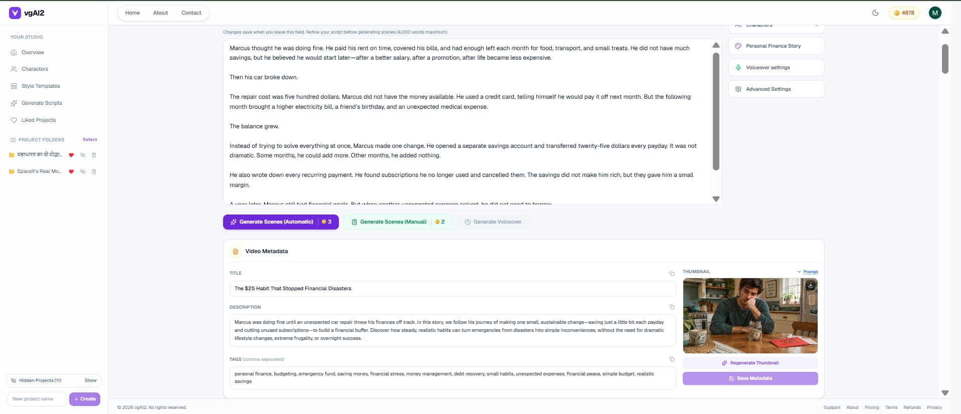 vgAI2 long video script input
