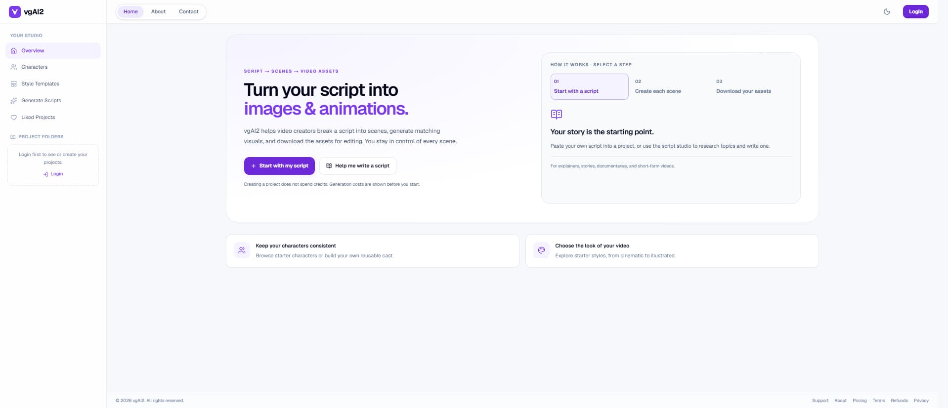 vgAI2 script-to-media workspace